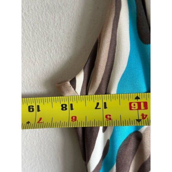 Trina Turk Womens Abstract Print Draped Silk Dress Blue Brown White Size 6 - Picture 4 of 8